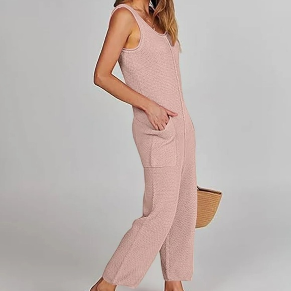 Pink Knit Oversized Baggy Jumpsuit Playsuit Pockets Small - Picture 1 of 8